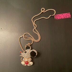 Betsey Johnson Crystal Mouse Necklace with Red Accents
